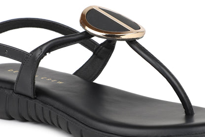 Footwear, Women Footwear, Black T-Strap Flats