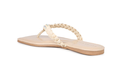 Women, Women Footwear, Beige T Strap Flats