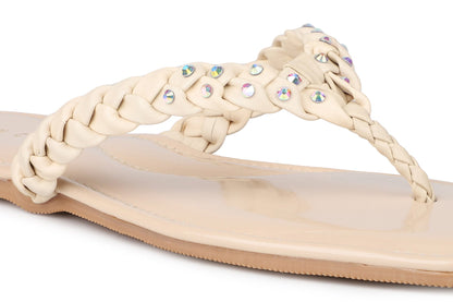 Women, Women Footwear, Beige T Strap Flats