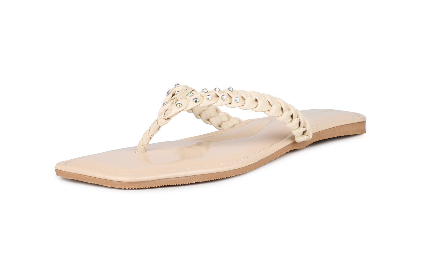 Women, Women Footwear, Beige T Strap Flats