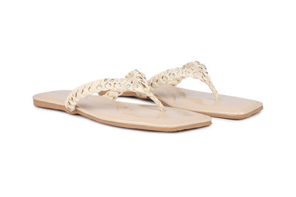 Women, Women Footwear, Beige T Strap Flats