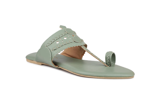 Women, Women Footwear, Green One Toe Flats