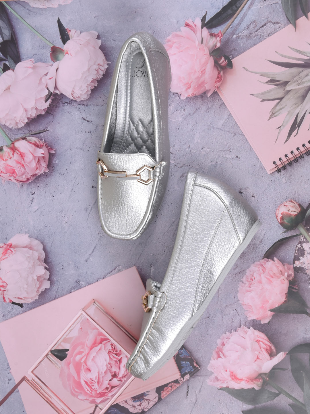 Women, Women Footwear, Silver Loafers