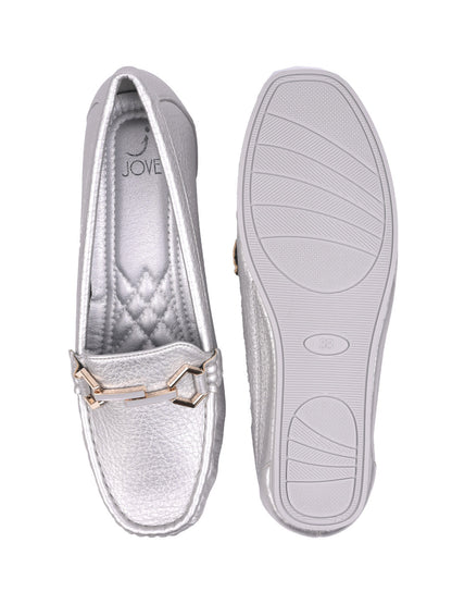 Women, Women Footwear, Silver Loafers