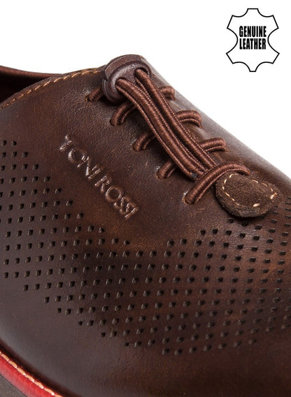 Men Coffee Perforation Oxford Shoes