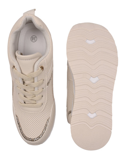 Women, Women Footwear, Beige Sneakers