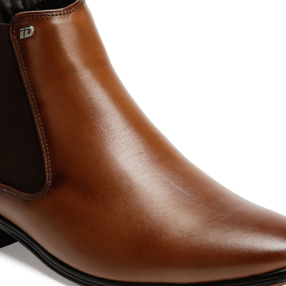 Men Tan Solid Mid-Top Chelsea Boots