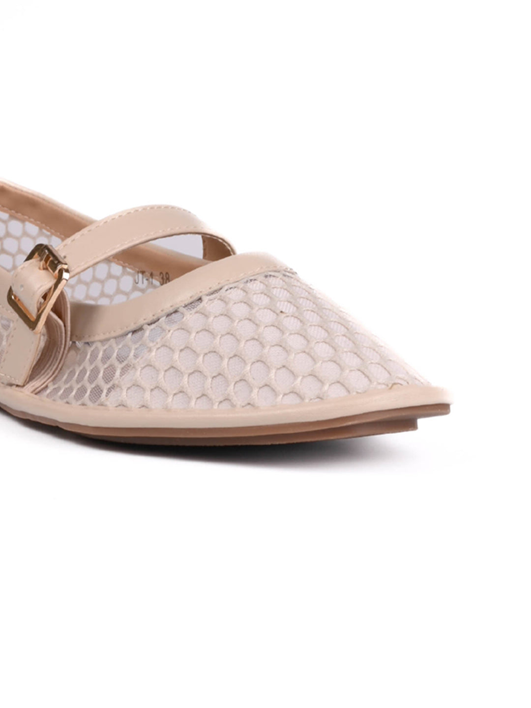 Women Beige Patterned Mary Jane Ballerinas