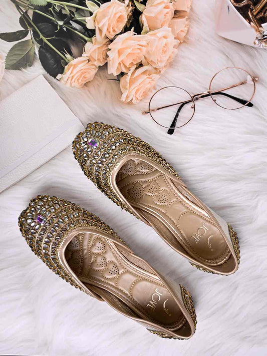 Women, Women Footwear, Gold Mojaris