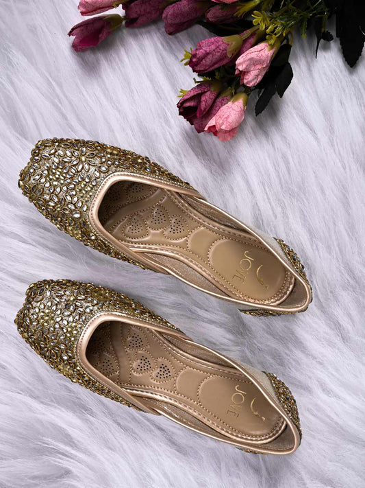 Women, Women Footwear, Gold Mojaris