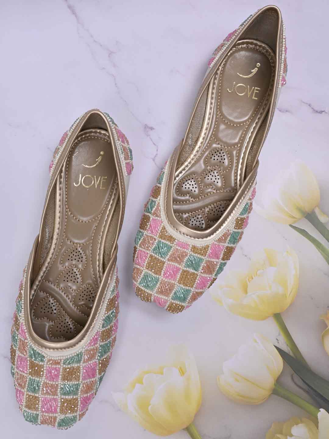 Women, Women Footwear, Cream Mojaris