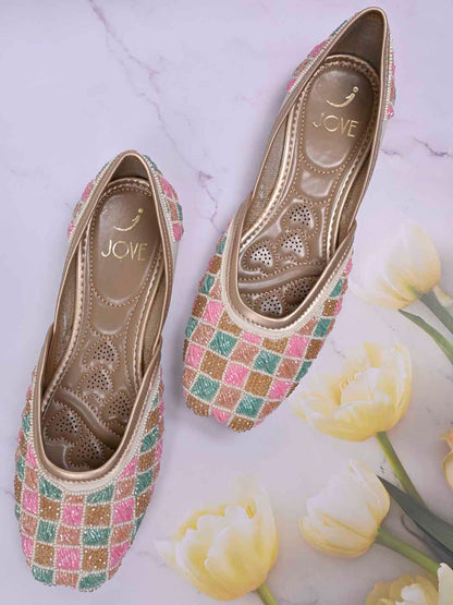 Women, Women Footwear, Cream Mojaris