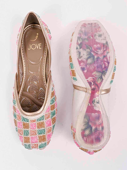 Women, Women Footwear, Cream Mojaris