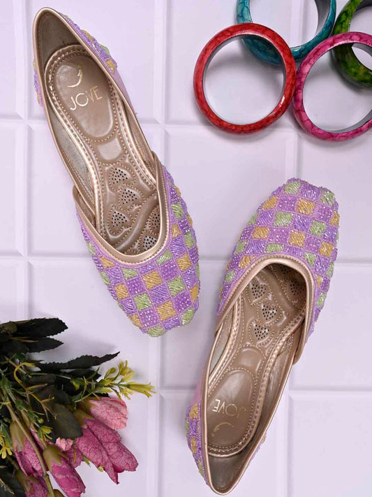 Women, Women Footwear, Purple Mojaris