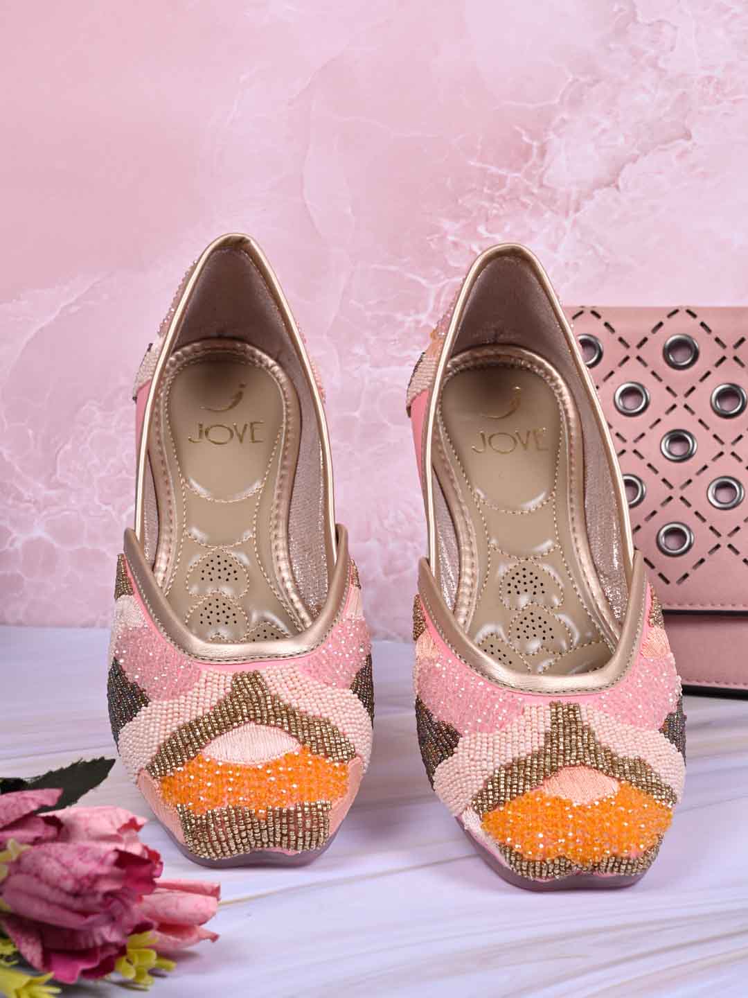 Women, Women Footwear, Pink Mojaris