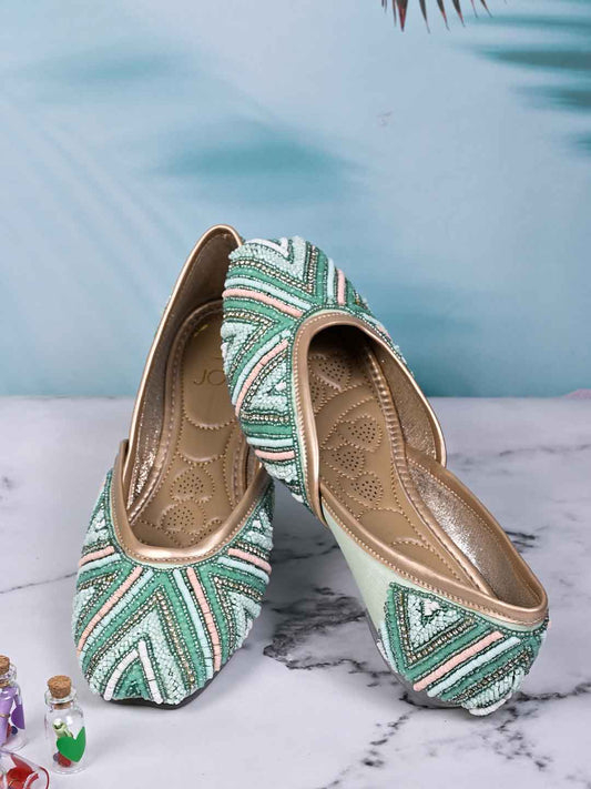 Women, Women Footwear, Sea Green Mojaris