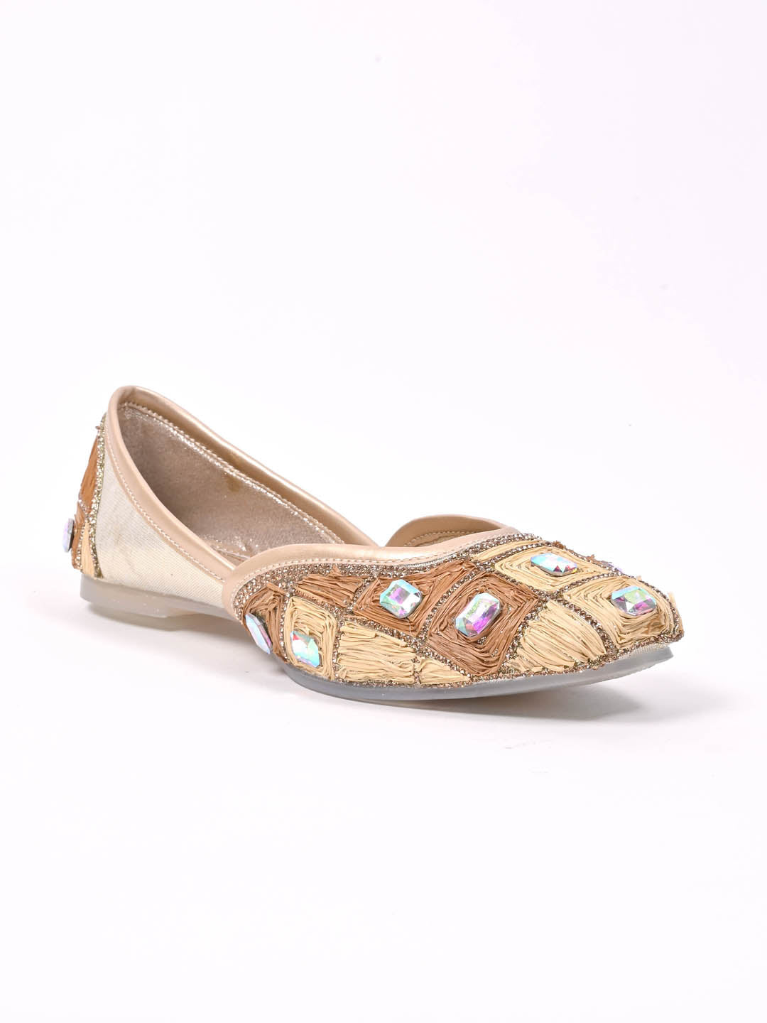 Women, Women Footwear, Golden Mojaris