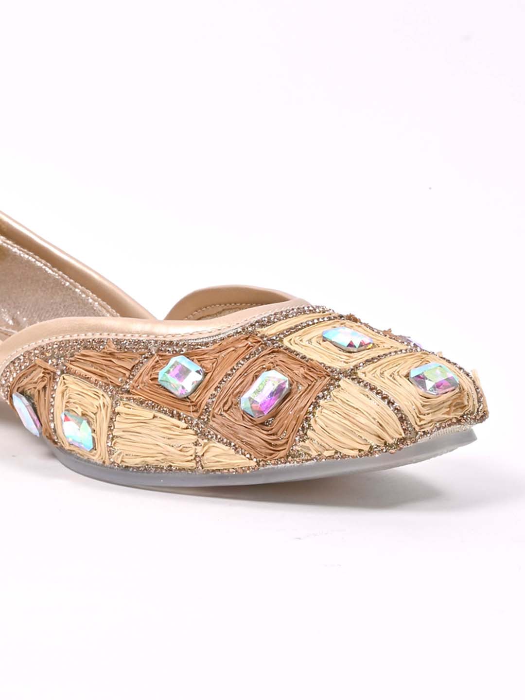 Women, Women Footwear, Golden Mojaris