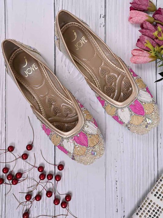 Women, Women Footwear, Golden Mojaris