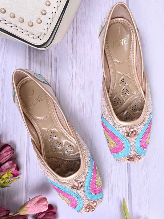 Women, Women Footwear, Rose Gold Mojaris