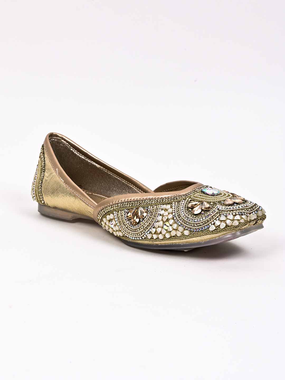 Women, Women Footwear, Gold Mojaris