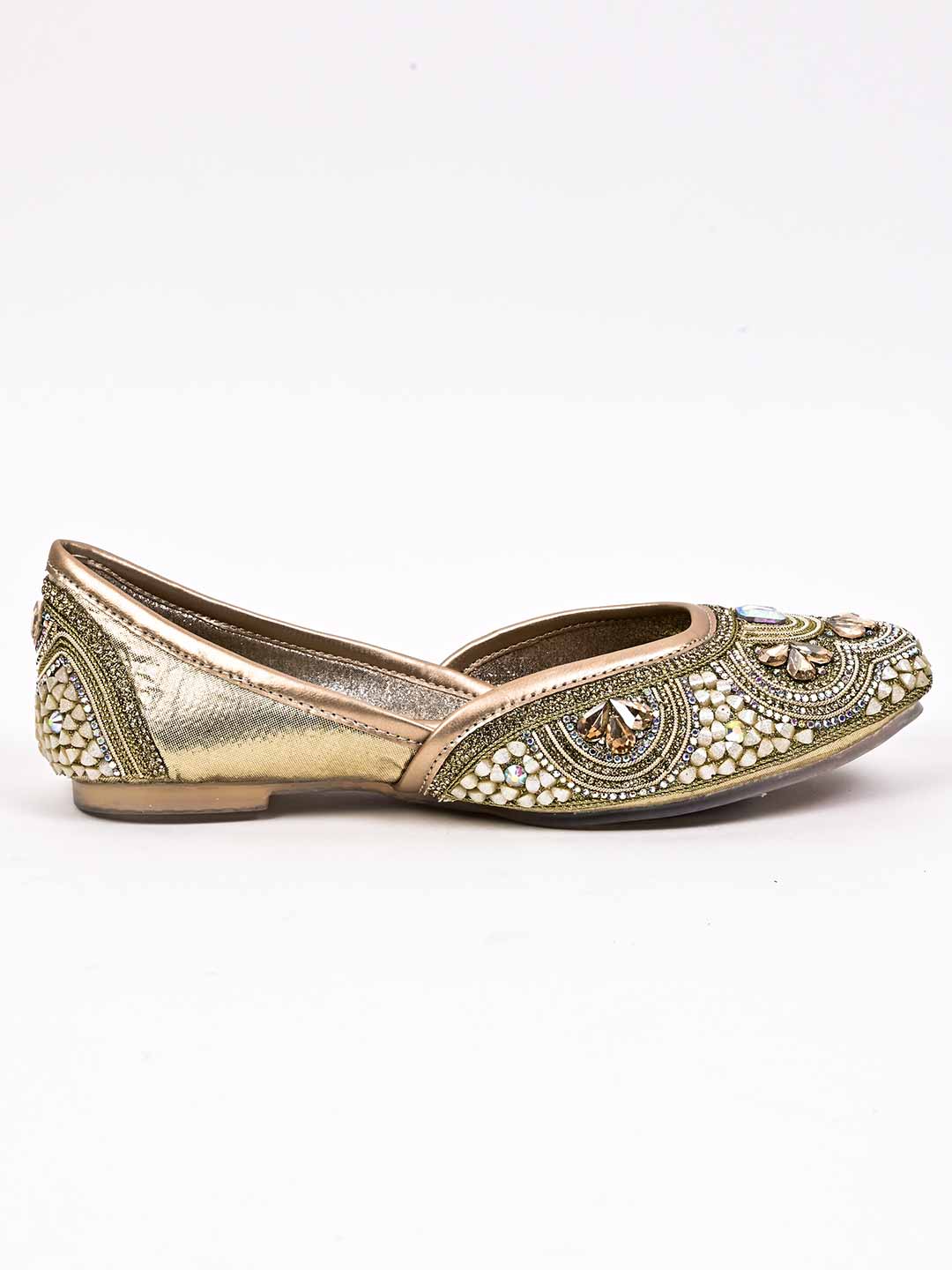 Women, Women Footwear, Gold Mojaris