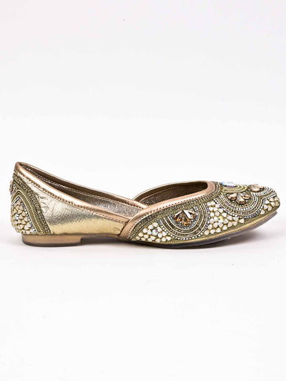 Women, Women Footwear, Gold Mojaris