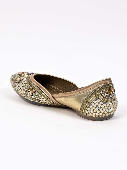 Women, Women Footwear, Gold Mojaris