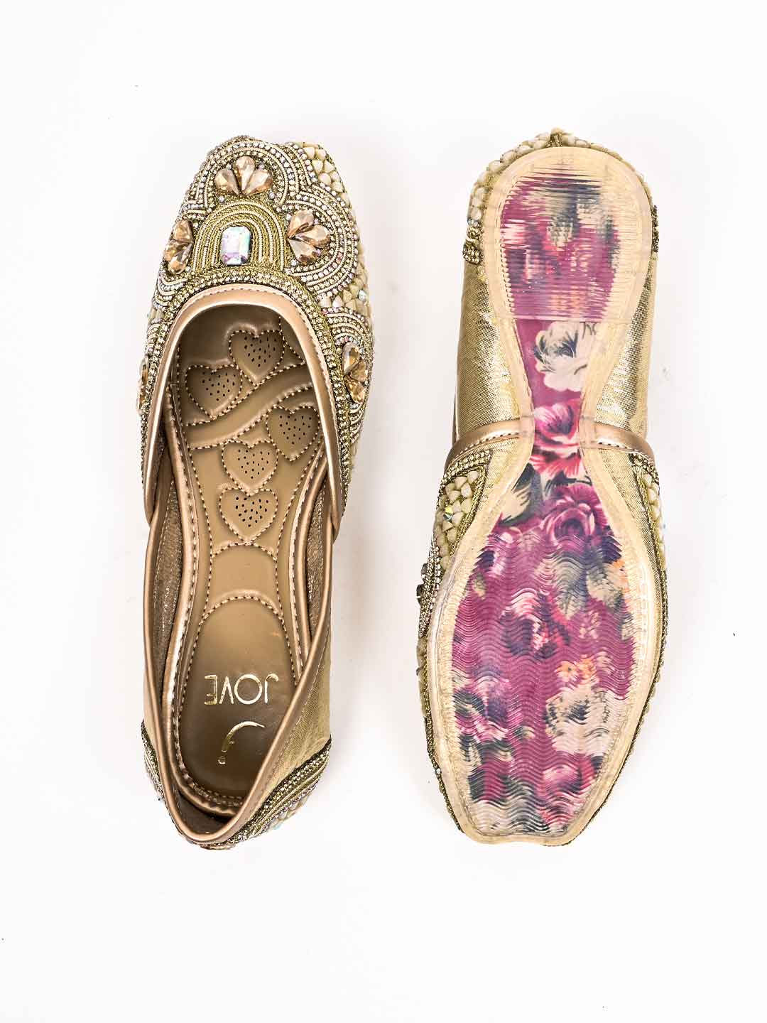 Women, Women Footwear, Gold Mojaris