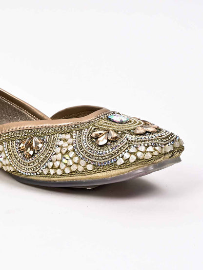 Women, Women Footwear, Gold Mojaris