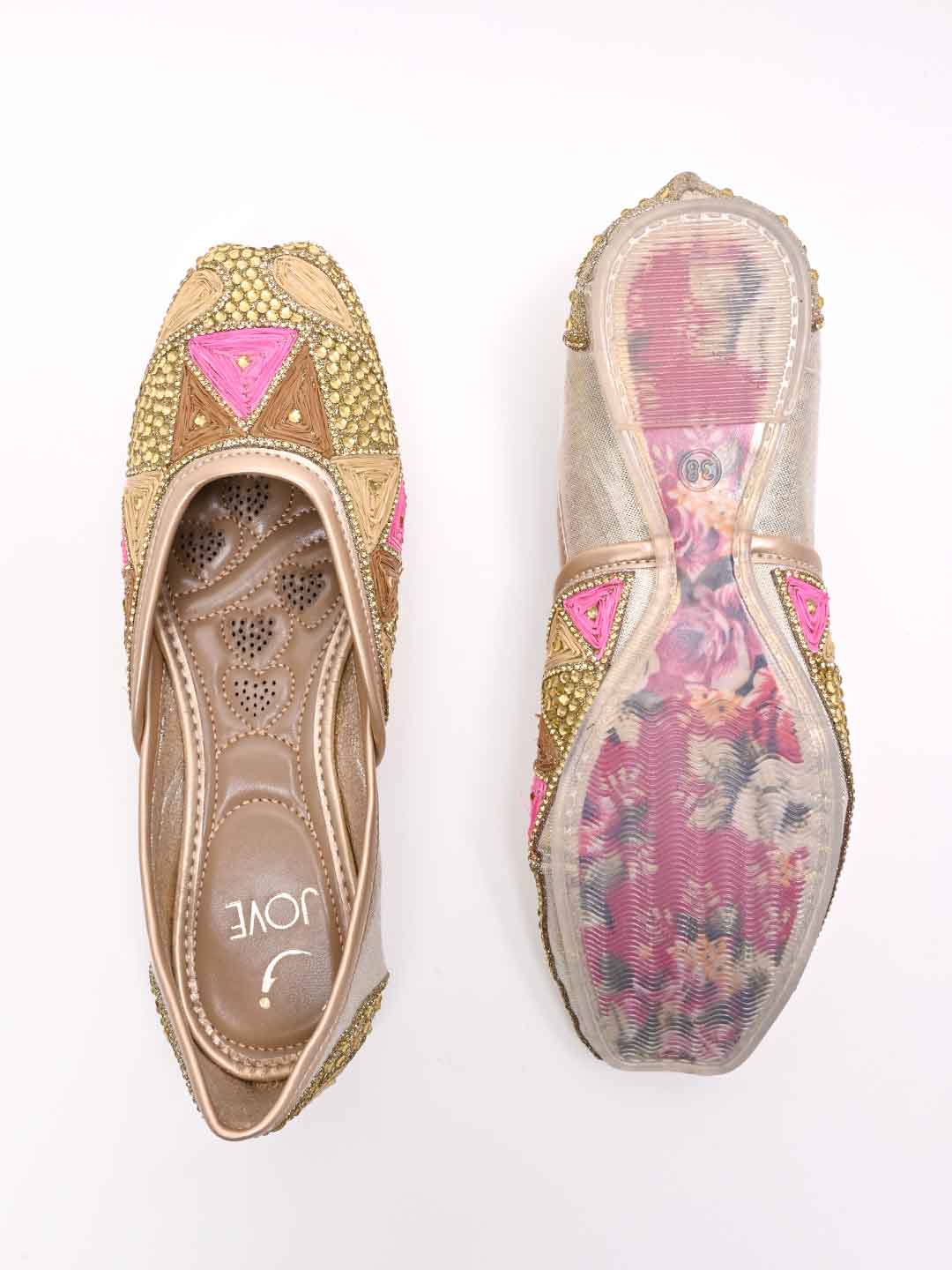 Women, Women Footwear, Golden Mojaris