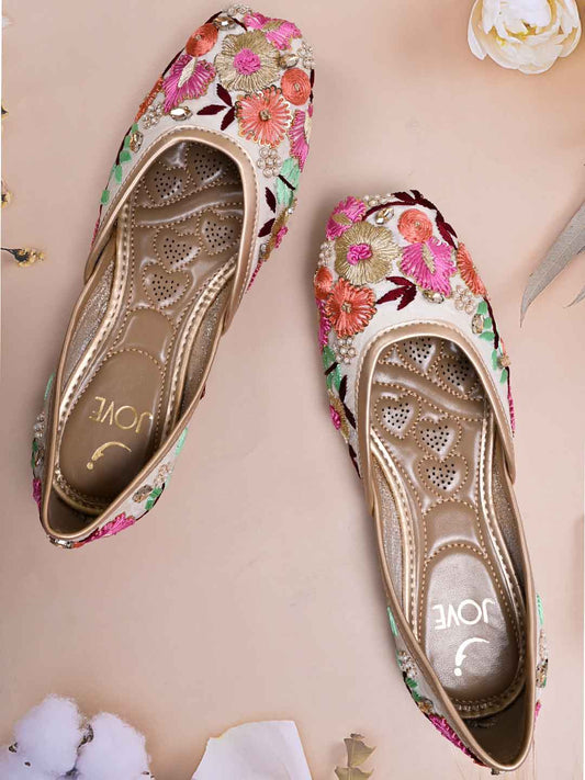 Women, Women Footwear, Cream Mojaris