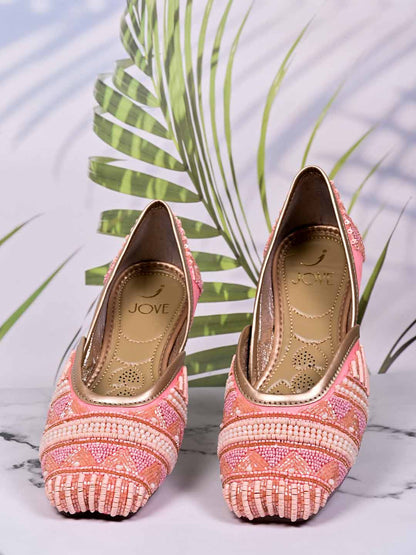 Women, Women Footwear, Pink Mojaris