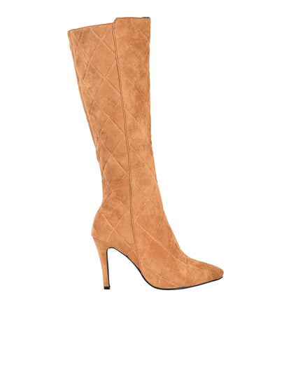 Women Camel Checked High-Top Boots