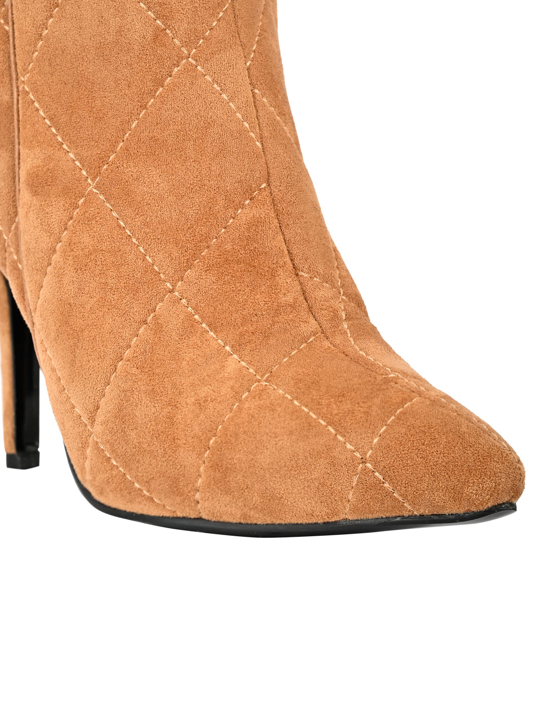 Women Camel Checked High-Top Boots