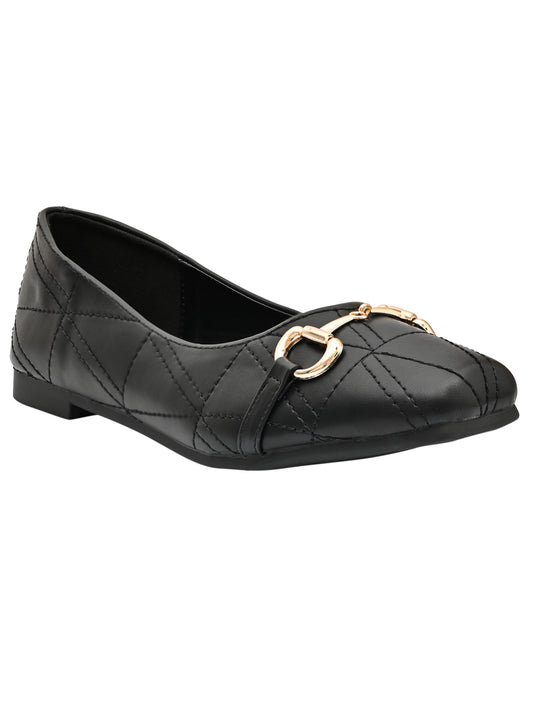 Women Black Solid Ballerinas