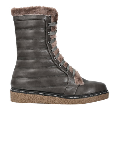 Women Dark Grey Striped Mid-Top Boots