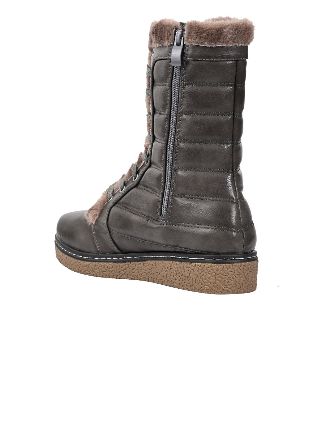 Women Dark Grey Striped Mid-Top Boots