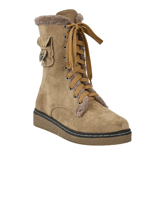 Women Khaki Solid Mid-Top Boots