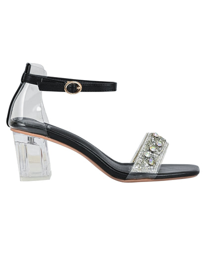 Women Black Embellished Ankle Loop Sandals