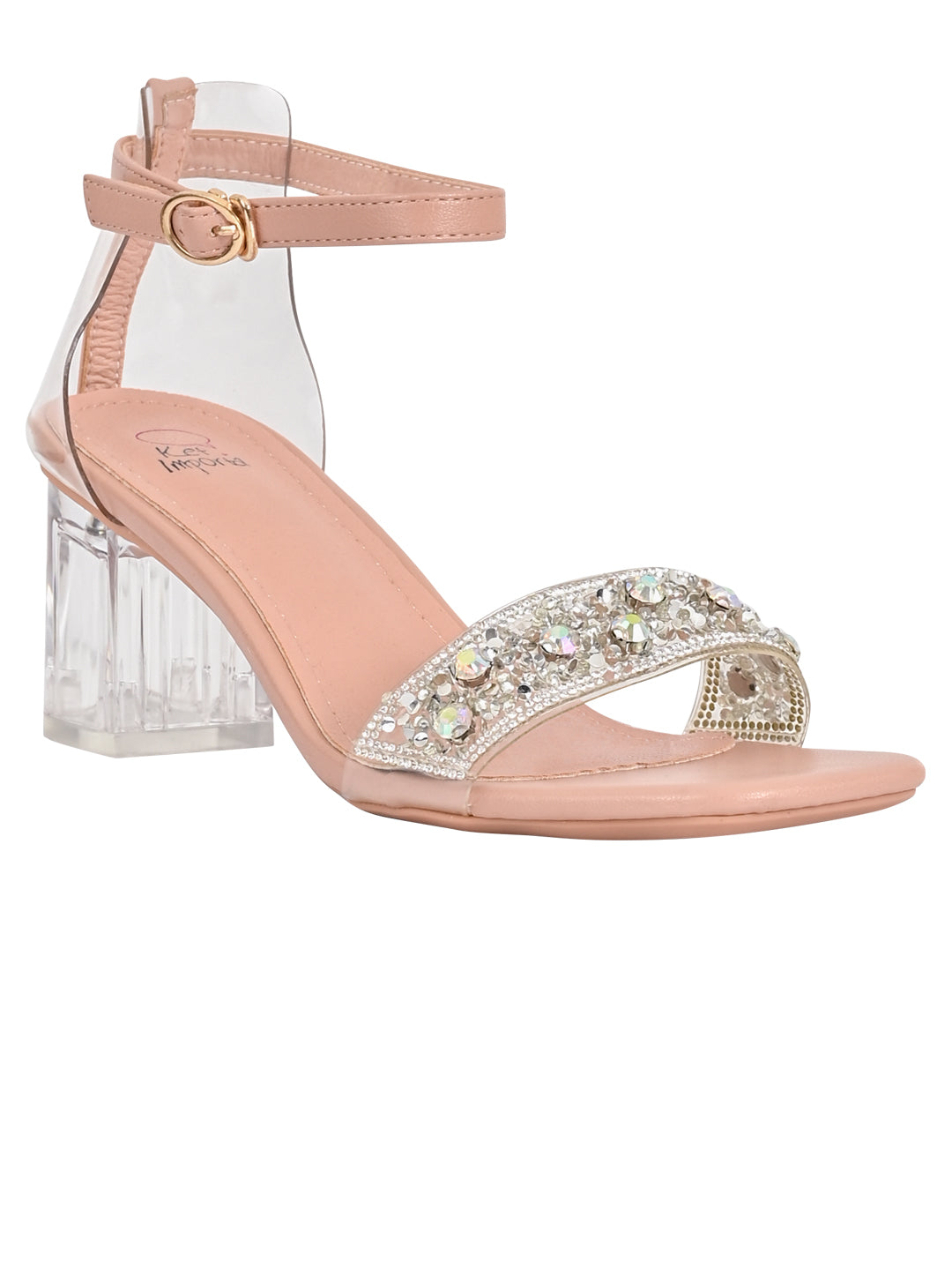 Women Pink Embellished Ankle Loop Sandals