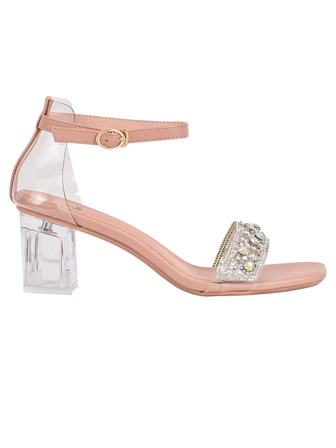 Women Pink Embellished Ankle Loop Sandals