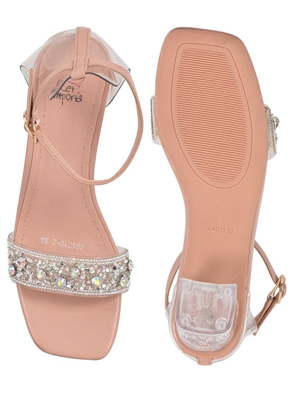 Women Pink Embellished Ankle Loop Sandals