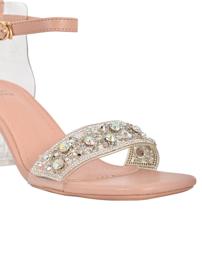 Women Pink Embellished Ankle Loop Sandals