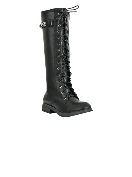 Women Black Solid High-Top Boots