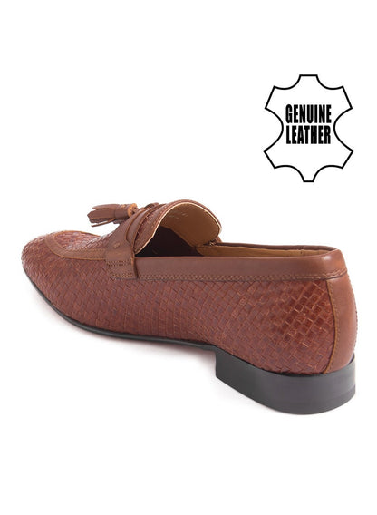 Men Tan Woven Design Loafers