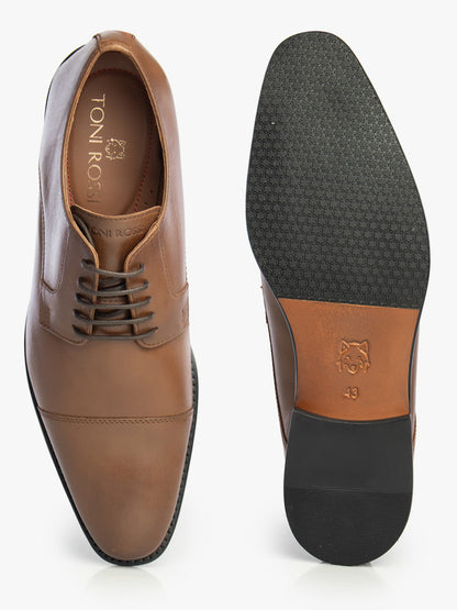 Men Tan Solid Derby Formal Shoes