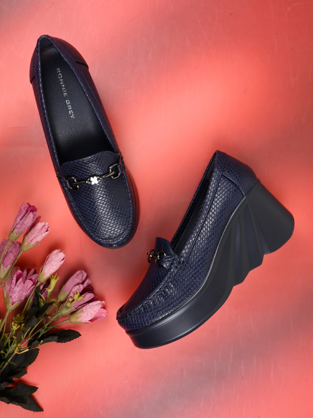 Women, Women Footwear, Navy Blue Loafers