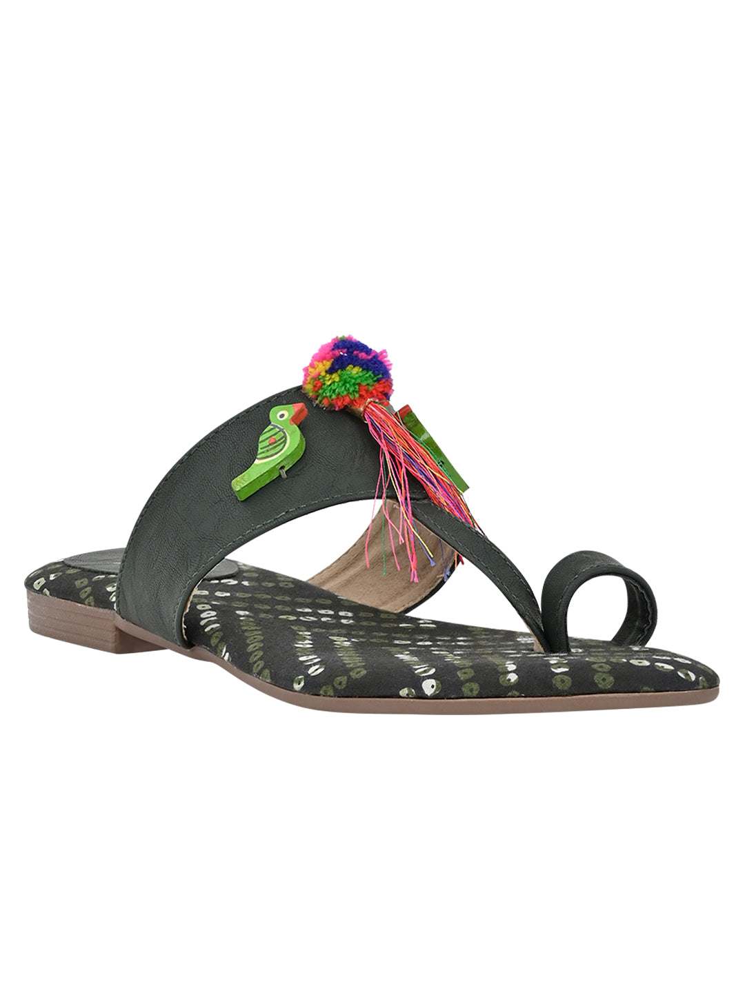 Footwear, Women Footwear, Green One Toe Flats