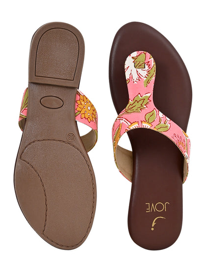 Footwear, Women Footwear, Pink T-Strap Flats